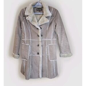 Big Chill Penny Lane Coat Medium Tan Faux Shearling Y2K Patchwork 70s 60s Hippie